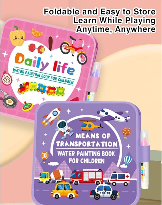 Montessori Mess Free Water Coloring Book, 2026 New Montessori Reusable Water Painting Book, Water Paint Color Book, Requires No Washing, Simply Add Water to Reveal Vibrant Color (D)