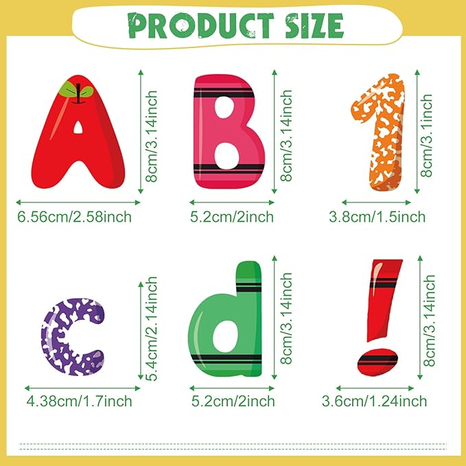 221 Pcs Pencil Apple Ruler Bulletin Board Letters, Round Alphabet Number Punctuation Symbol Combo Letter Cutouts, Colorful Classroom Decor for Summer School Classroom Chalkboard Poster Wall