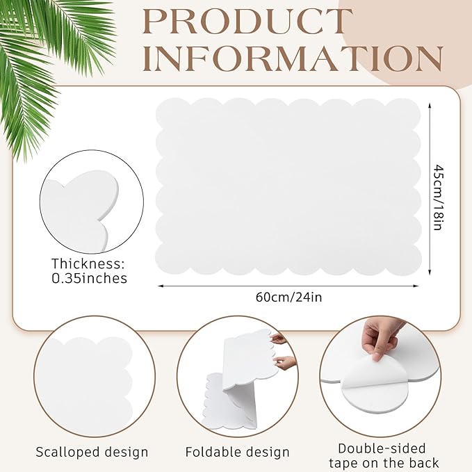 Mooliwe Scalloped Felt Bulletin Board 24 x 18 Inches Foldable White Pin Cork Board Alternative for Wall, 2' x 1.5' Trifold Picture Vision Self Adhesive Bulletin Decorative