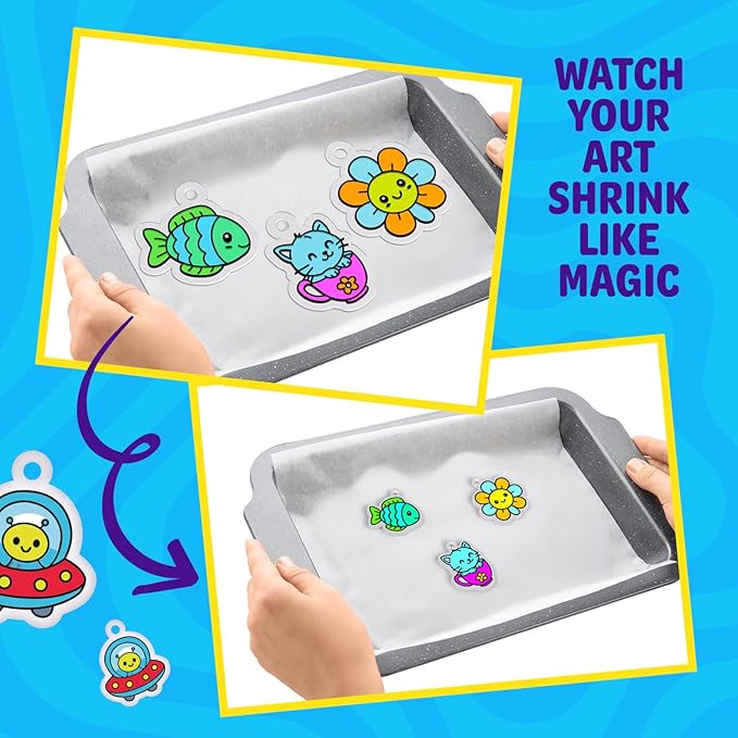 Dan&Darci Shrink Art Craft Kit for Girls and Boys Ages 6-12 - Shrink Magic Charm Making Kit with 30 Pre-Cut Shrink Plastic Templates - Kids Craft Birthday Gift for 7 8 9 10 Year Olds