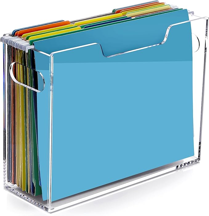 Clear Acrylic Hanging File Organizer Box with Handle, Letter Size Portable File Folder Storage Box, Filing Holder for Desk Home Office - 1 Pack