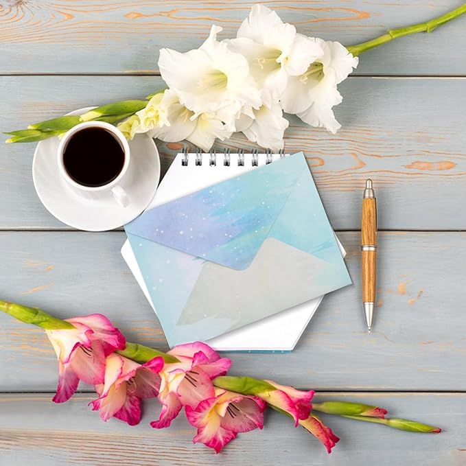 45 Stationary Letter and Envelopes: 30 Watercolor Stationery Paper&15 Envelopes, Lined Stationery Paper and Envelopes Set,Stationary Paper and Envelopes Set,Letter Writing Stationery Sets