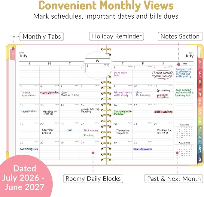 Forvencer Academic Planner 2026-2027, Hardcover Calendar Planner Weekly & Monthly, July 2026 - June 2027, 8.5" x 11", Daily Agenda with Tabs, College School Organizer for Student Teacher, Purple Marble