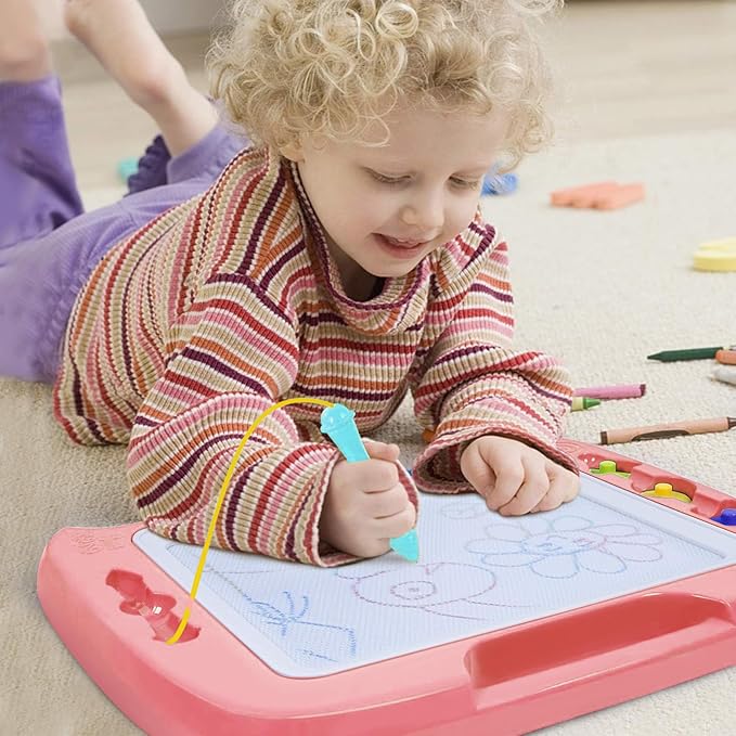 SGILE Toddler Toys for Kids, Large Magnetic Drawing Board for Birthday Gift, Toys for 1 2 3 4 Year Old Girls Boys, Etch & Sketch Pad with 4 Stamps, Learning and Educational, 16 ×13 in, Light Pink