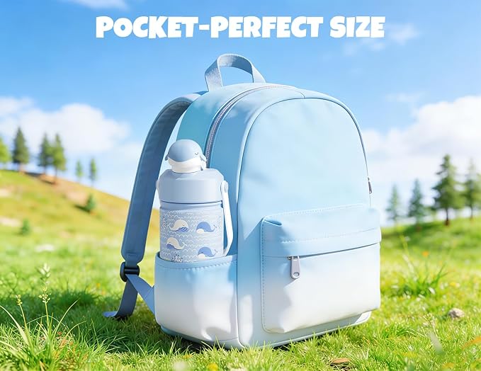 POWCAN 18 oz Kids Water Bottle for School: 2-in-1 Straw Spout Lid with Soft Animal Head, Leakproof, Backpack Friendly, Keep Cold 24H, Insulated cup for Sports, Playground, Holiday Gift (Whale Splash)