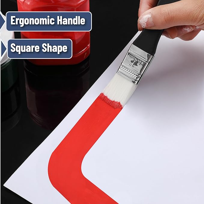Bates- Flat Paddle Paint Brush Set, 3 Pack, Nylon Bristles Painting Brushes, Ergonomic Handle