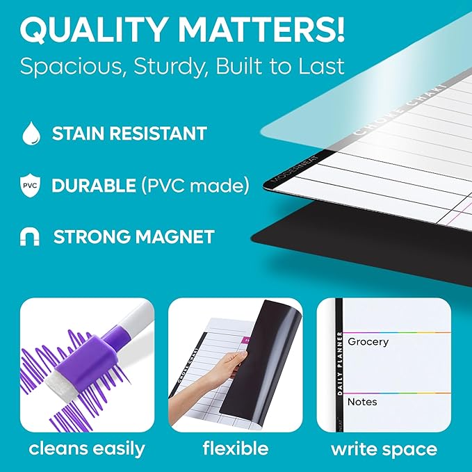Magnetic Chore Chart Dry Erase Whiteboard Set - Pocket Charts - 2 Pcs Chores Chart for Multiple Kids, Teens & Adults (11.5x15) Each, Daily to Do (7x9) - 4 Markers & Eraser