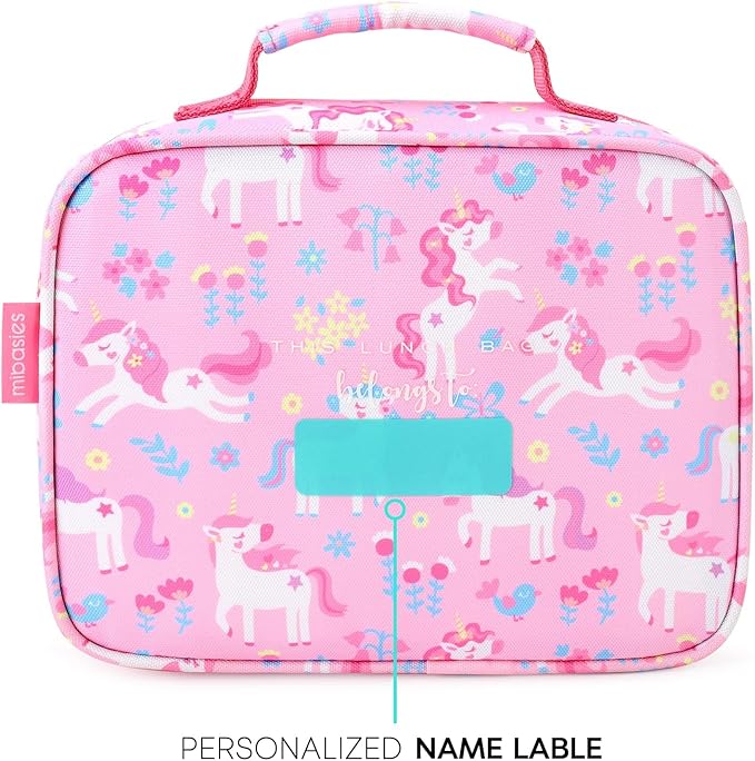 mibasies Kids Lunch Box for Girls Toddler, Insulated and Reusable Lunch Bag for School, Flower Unicorn