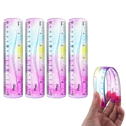 4 PCS 6 Inch Flexible Ruler, Bendable Plastic Ruler, Soft Bendable Gradient Colour Rulers with Centimeters and Inches for Student School Classroom Office Supplies
