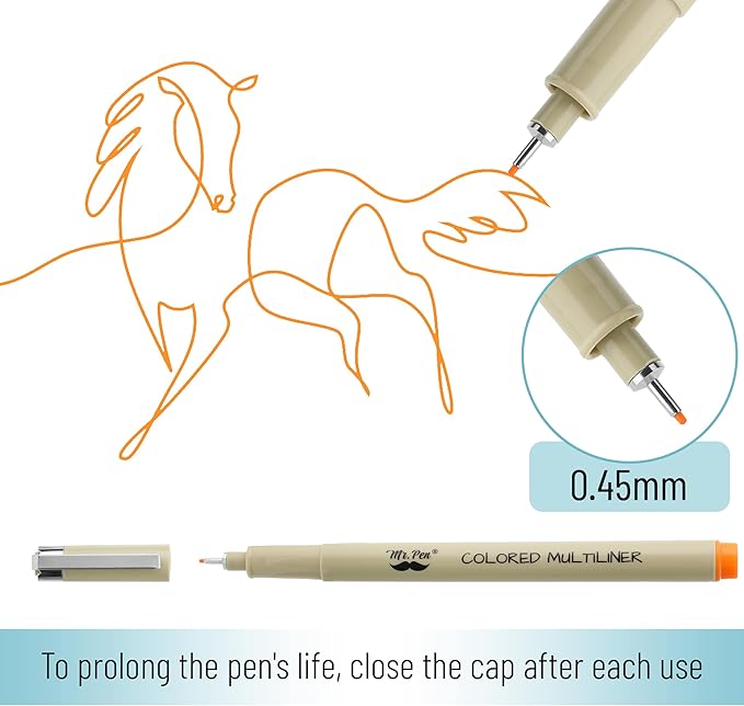 Mr. Pen- 0.45mm Micro Fine Point Pens, 8 Pack, Colorful Ink, Waterproof, Acid-Free, No-Smear Quick-Dry Fineliner Pens for Drawing, Sketching, Bible Journaling, Outlines & Everyday Writing