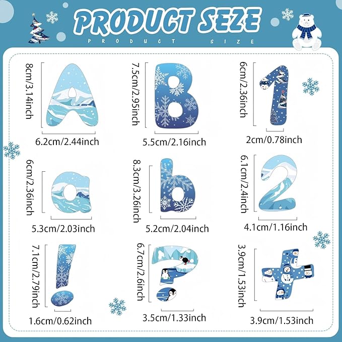 221 Pcs Winter Bulletin Board Letters Blue Round Alphabet Number Punctuation Symbol Combo Letter Cutouts Snowflake Classroom Decoration for Winter School Chalkboard Poster Board