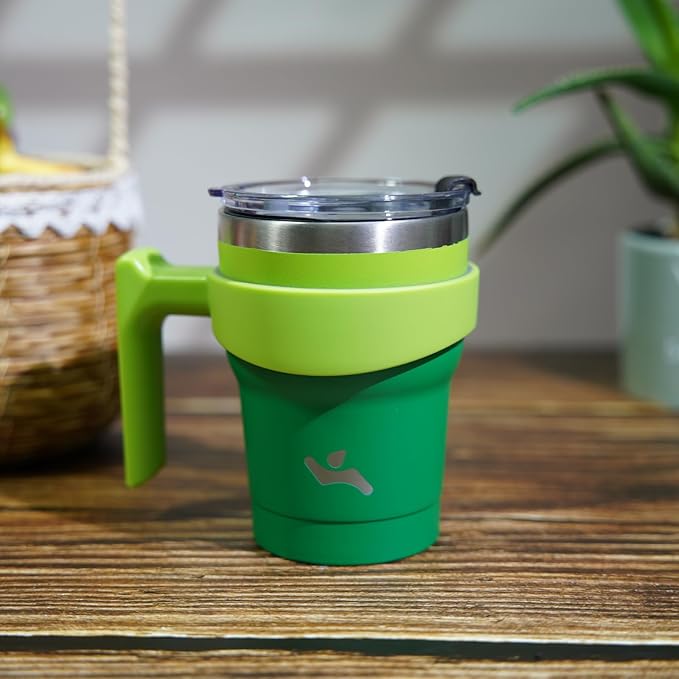 Konokyo 10 oz Tumbler with Handle and 2 Straw 2 Lid, Insulated Water Bottle Stainless Steel Vacuum Cup Reusable Travel Mug,Matcha Green