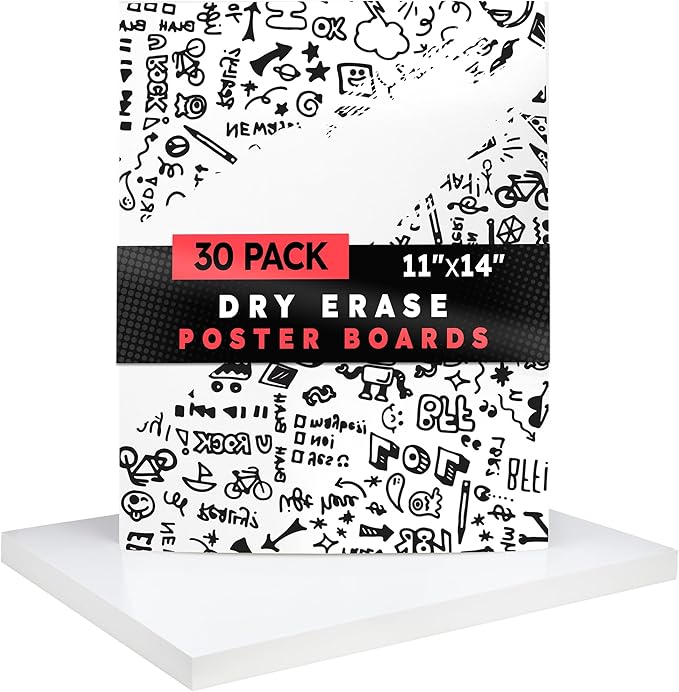 Hygloss Medium Dry Erase Poster Board Paper 11x14 Inch (30 Count) Single-Sided Wall White Board Dry Erase Sheets - 14 Pt. Thick Paper for Home, School, Classroom, Office, Kids Art, Menus Signs, Lists
