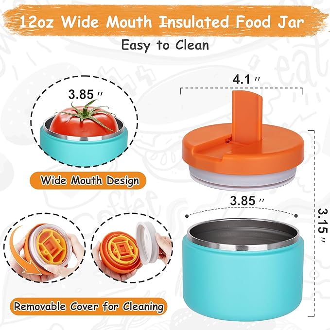 Pawtong 12oz Insulated Vacuum Food Jar with Buckle Lid Wide Mouth Soup Thermo for Hot Food Kids Leakproof Stainless Steel Lunch Container