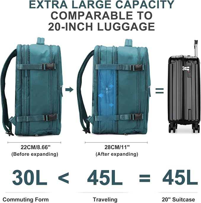 coowoz Large Travel Backpack For Women Men, Carry On Backpack,Hiking Backpack Waterproof Outdoor Sports Rucksack Casual Daypack Expandable Heavy Duty Extra large Backpack Peacock Blue