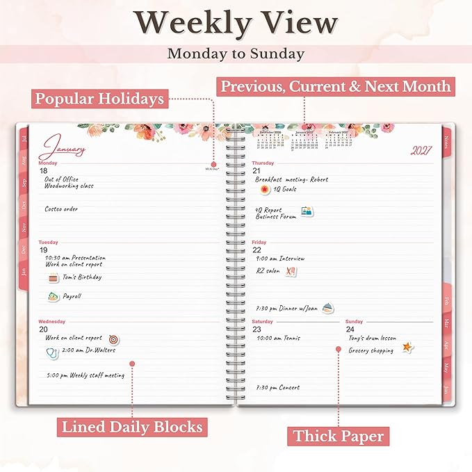 CRANBURY Planner 2026-2027 8.5x11, Academic Year Monthly and Weekly Calendar Planner, Jul 2026 - Jun 2027, Floral Daily Agenda, Monthly Tabs, Movable Bookmark, Stickers