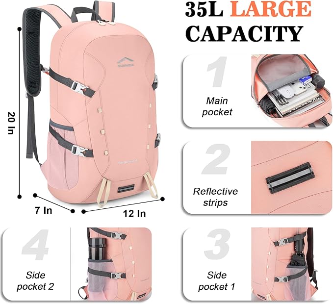 BAGPARKK Hiking Backpack,Large 35L Travel Backpacks for Men Women,Water Resistant Ultra Lightweight Foldable Packable Camping Daypack for Outdoor Sports