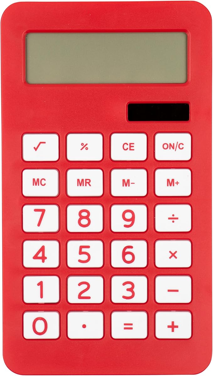 JAM PAPER Desktop Calculator - 10 Digit LCD Display - 3 3/4 x 6 3/4 Inches - Red - Bulk 10/Pack