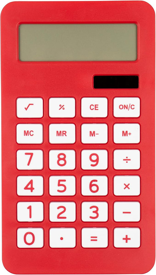 JAM PAPER Desktop Calculator - 10 Digit LCD Display - 3 3/4 x 6 3/4 Inches - Red - Bulk 10/Pack