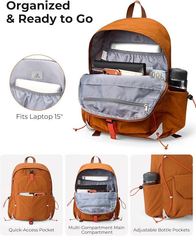 25L Travel Backpack Women Men,Lightweight College Backpack,Orange | Casual Daypack, Water Resistant Bookbag, Fit 15.6-inch Laptop, Travel Commuting Gym Hiking Work Bag, TSA Friendly
