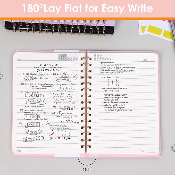 LABUK Hardcover Spiral Notebook for Women, A5 Lined Pink Journaling Notebooks for Work, 5.5 x 8in 160Pages Spiral Journal for Writing