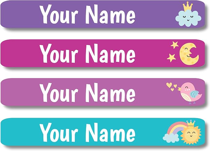 Lovable Labels Personalized Labels for Kids (120 Labels) - Waterproof Dishwasher Safe Peel and Stick Labels are Great for School Supplies Daycare Camp Bottles (Fairy Cute)