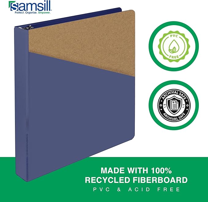 Samsill Durable 1 Inch Binder, D Ring Binder, Customizable Clear View Cover, Midnight Blue, Holds 225 Pages