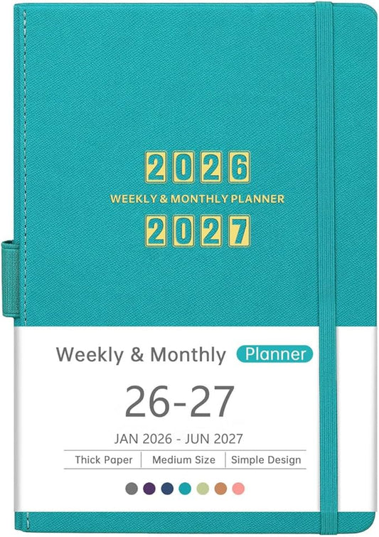 Artfan 2026-2027 Planner - 2026-2027 Planner Weekly and Monthly, Jul. 2026 - Jun. 2027, 26-27 Leather Planners, 5.75" x 8.25" - Green