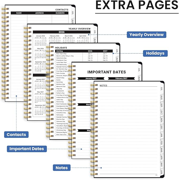 Planner 2026-2027, Monthly and Weekly Academic Planner July 2026 - June 2027, Hardcover Student Teacher Planning Agenda Calendar Book with Tabs, Perfect for Office School Supplies, A5 (6.3" x 8.5") - Floral Whispers