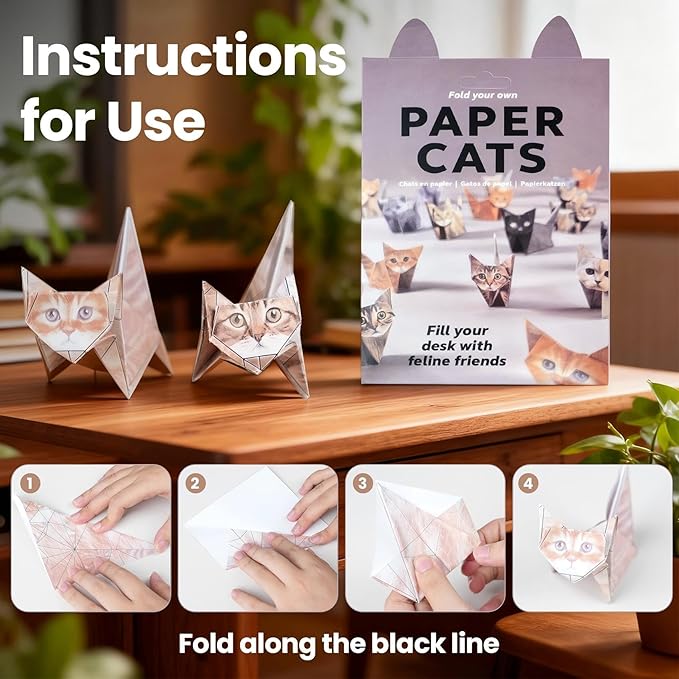 50 Piece 3D Origami Cat Kit for Kids 6-12, Pre-Cut Pre-Printed Origami Paper, No Scissors No Glue, Kids DIY Craft Desk Pets Educational Gift