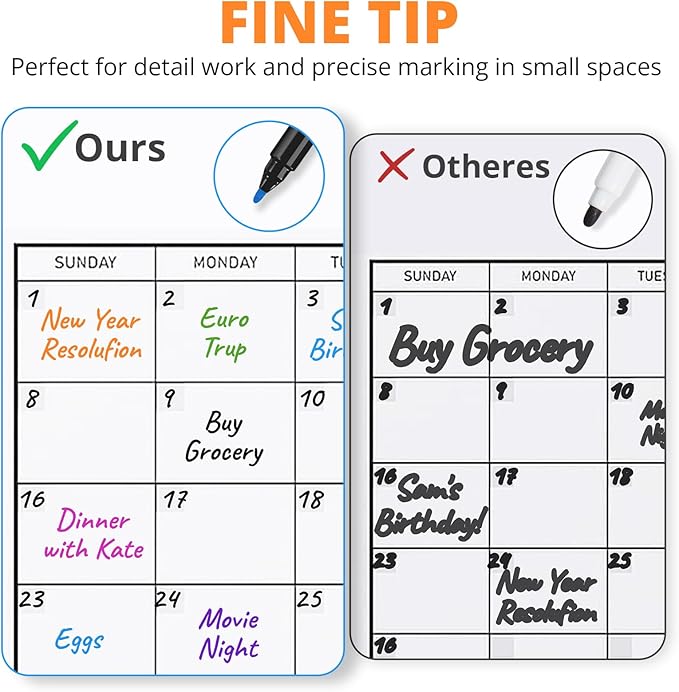 Taja Magnetic Dry Erase Whiteboard Markers, 8 Count Colorful Fine Tip Thin Dry Erase Markers with Eraser for Home Office School Supplies-Brilliant