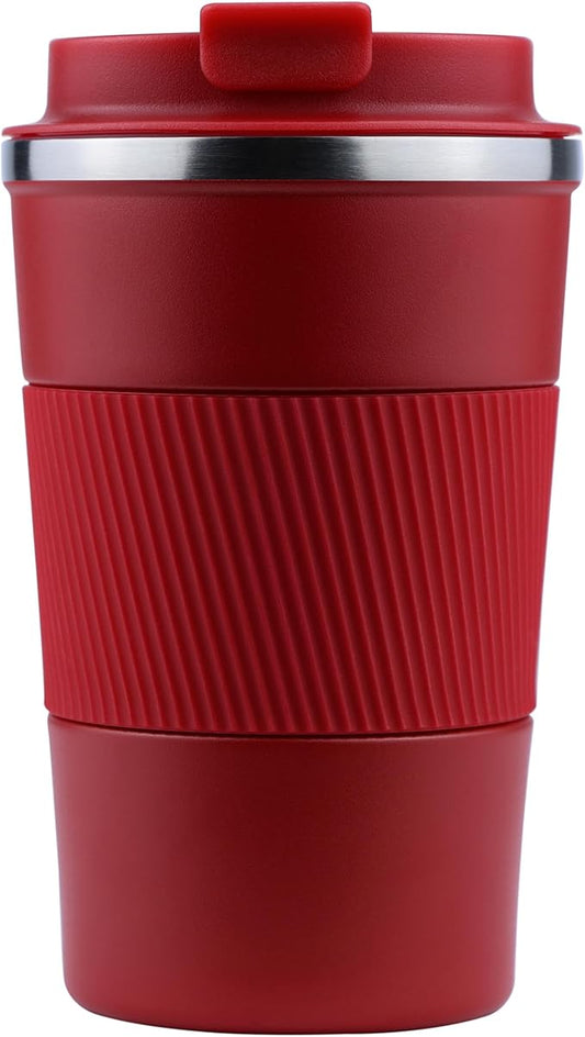 13 Oz Travel Mug - Insulated, Spill Proof, Reusable Stainless Steel Coffee Mug for Hot and Iced Drinks (Red)