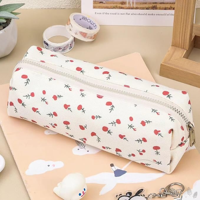 Cute Pencil Case Aesthetic Student Pencil Pouch Coin Pen Pouch Cosmetic Bag Office Stationery Organizer For Kids Teen School (Z-Red floral)