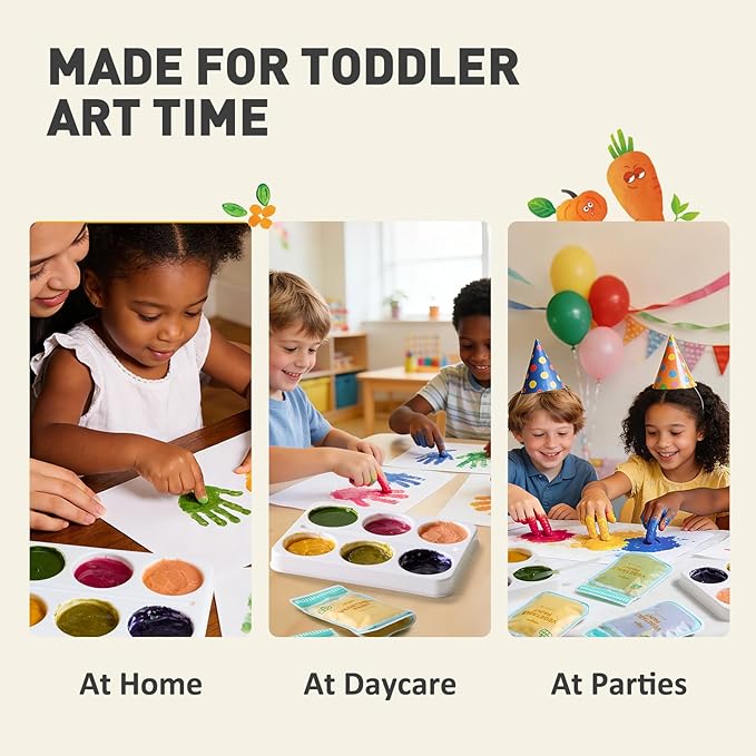 Jar Melo Washable Finger Paints Powder for Toddlers, Safe Paints for Baby's Hand and Feet, Non-Toxic Preschool Art and Craft Supplies, 10 Colors