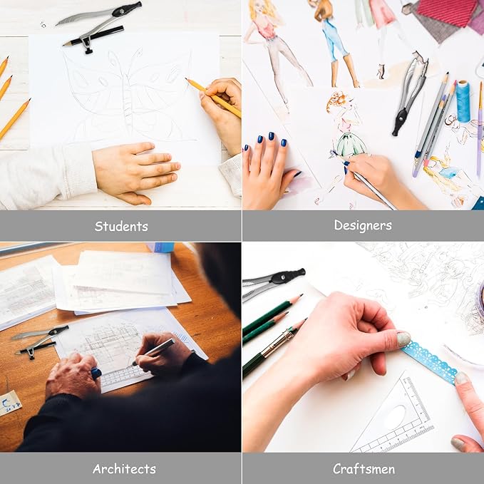SAYEEC Geometry Set, 10 Pcs Math Protractor Compasses Kit with Ruler, Triangles, Eraser, Sharpener, Lead Refills, Pencil, Storage Box, Drafting Drawing Tools for Architects Engineers Artists