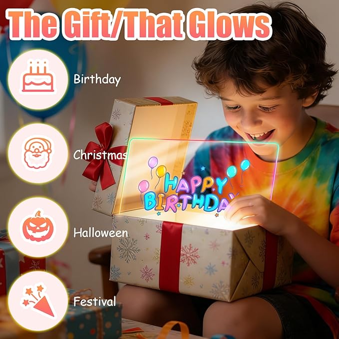 LED Drawing Board for Kids, Large Light Up Writing Tablet, 7 Color Glow Doodle Board with Paint Stencils and Tracking Paper, Birthday Holiday Toy Gift for Boys Girls Age 3+