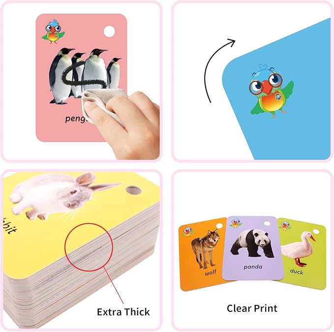 52 Pcs Toddler Land Animals Flash Cards Gift for Kids Wild Forest Animals Flash Cards Sight Words with Pictures Preschool Flash Cards with Ring (Land Animals)