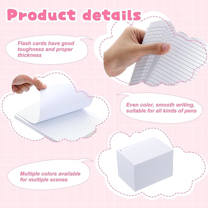 Yexiya 500 Pcs Index Cards with Rings Study Supplies Punched Lined Flash Cards with Holes Ruled Single Hole Notes and Metal Rings for Adults Office(4 x 6 Inch,White)
