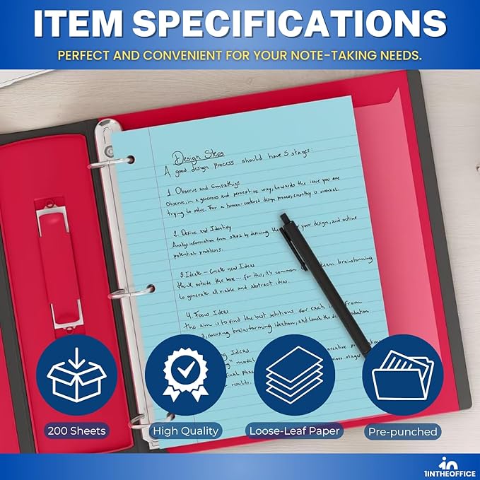 1InTheOffice 5.5 x 8.5 Paper, Pastel, College Ruled Mini Binder Paper, Loose Leaf Paper, Assorted Color, 200 Pack