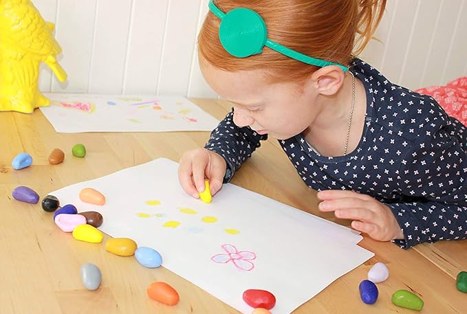 Crayon Rocks, Crayons in a Rock Shape, 8 Colors, Tripod Grip Made For Handwriting Development in Kids and Toddlers, Fun & Educational, Creative Activity, Comes in a Blue Velvet Bag