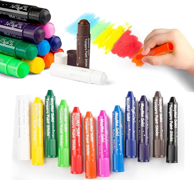 MayMoi Tempera Paint Sticks, Washable Paint Sticks, Quick Drying & No Mess, Non-Toxic, Best Art Birthday Gifts (12 Colors)