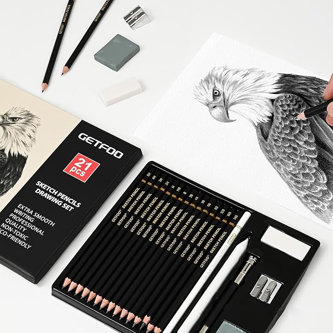 Drawing Sketching Pencil Set 21 Pack Art Pencil Kit with Graphite Pencils (14B-5H), Charcoal Pencil, Ideal for Shading, Blending, Drawing Set for Beginners & Pro Artists