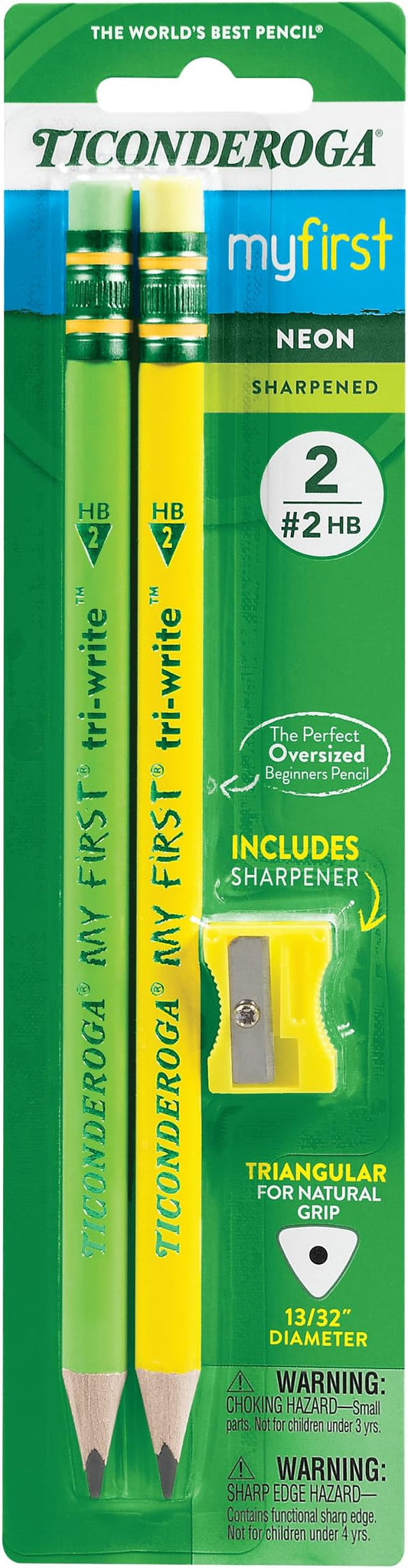 Ticonderoga My First Tri-Write Wood-Cased Pencils, Neon Assorted, 2 Count