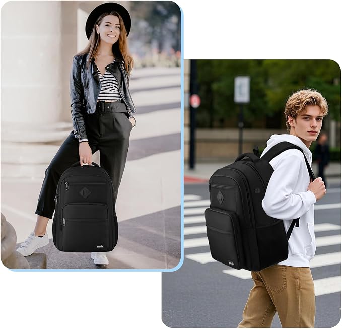 Paude Black Backpack,School Backpack for Teens Adults Laptop Bookbag for High School College Students Back Pack for Work