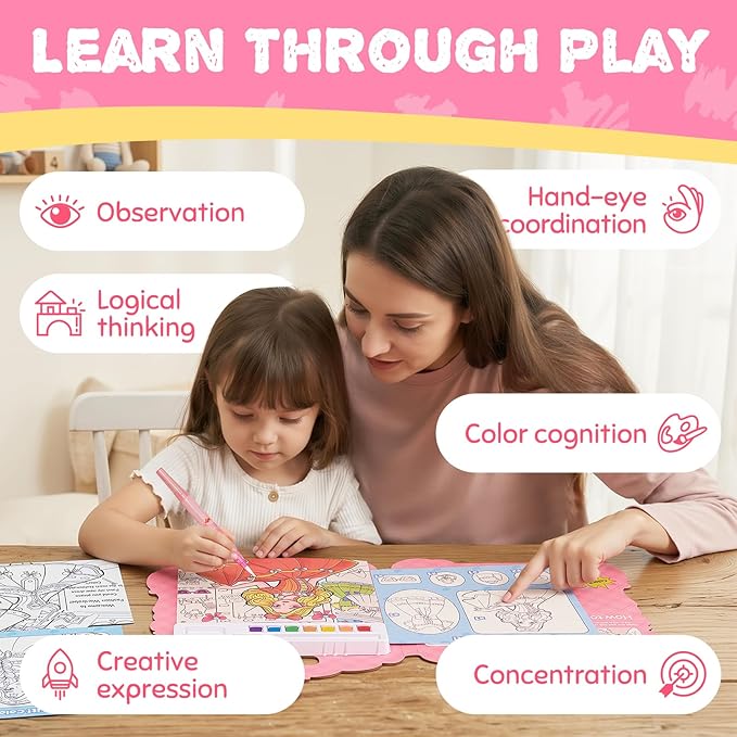 JoyCat Find & Color Paint with Water Coloring Books for Toddlers, Educational Seek and Find, No Mess Art & Craft Toy, Fun Learning Activity for Kids Ages 3-5 4-8, Gifts for Girls Boys (Fashion Dress-up)