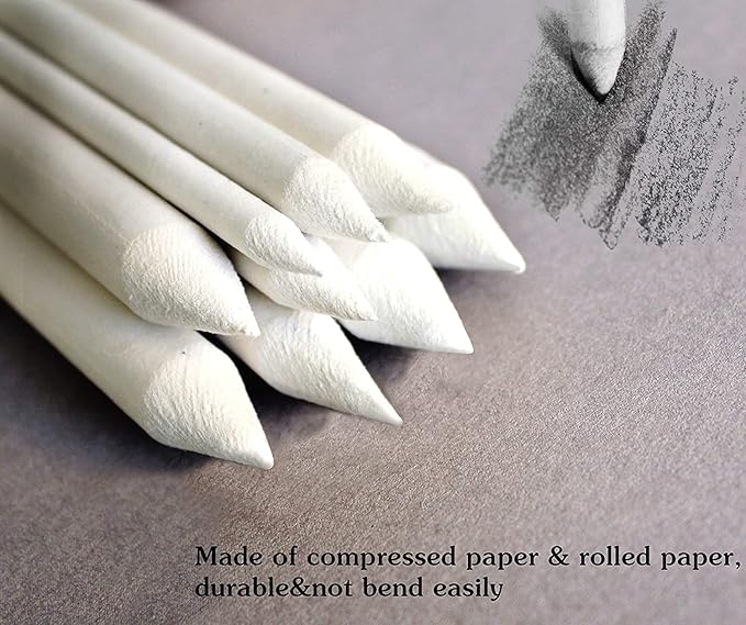 N NOROCME 10 PCS Blending Stumps, Blending Sponge Pens and Sandpaper Pencil Sharpener,Washable & Reusable,Kneaded Eraser,Tortillions Paper Art Blenders for Student Artist Charcoal Sketch Drawing
