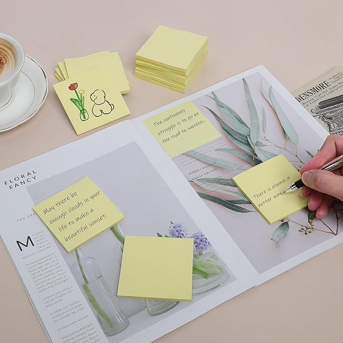 (24 Pack) Sticky Notes 3x3 in Yellow, Sticky Pads, Clean Removal, Recyclable, Self-Stick Pads, Easy to Post for Home, Office, Notebook