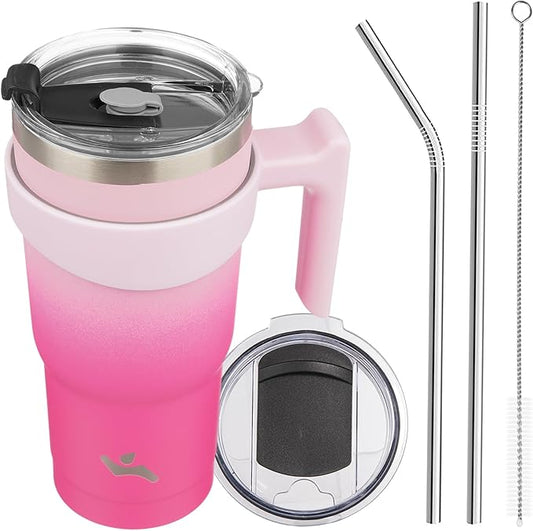 Konokyo 20 oz Tumbler with Handle and 2 Straw 2 Lid, Insulated Water Bottle Stainless Steel Vacuum Cup Reusable Travel Mug, Cherry