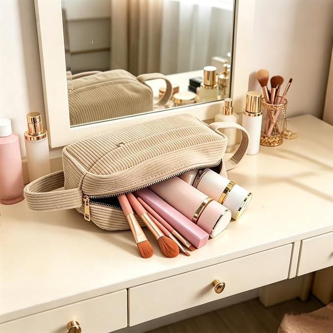 Corduroy Pencil Case, Large Capacity Stationery Organizer | Aesthetic Multifunctional Design That Doubles as a Cosmetic Makeup Pouch or Travel Storage Bag