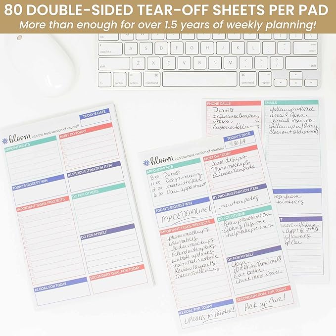 bloom daily planners Double Sided Daily To Do List Planning Pad - 80 Tear Off Sheets for Work, Home or Office Organization (Teal) - 6" x 9"